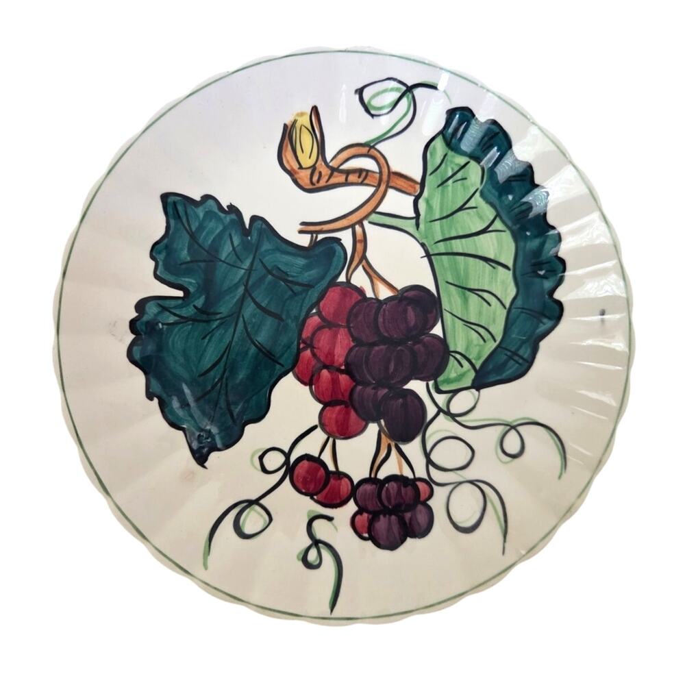 Vtg Blue Ridge Pottery Grape Plate Ribbed Ruffle Edge Green Fruit